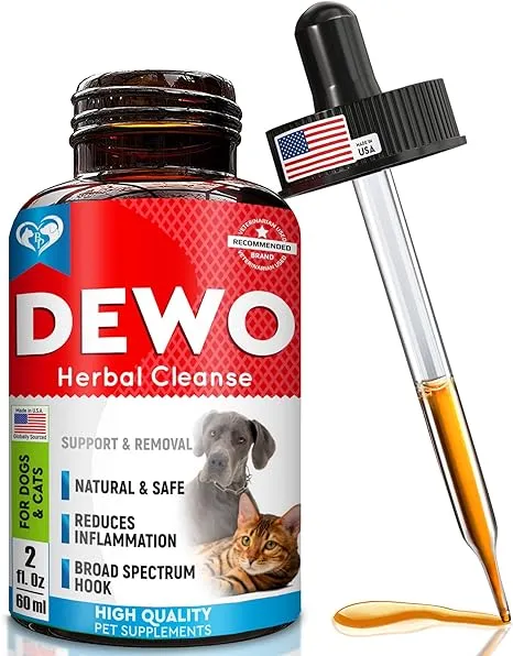 Cats & Dogs Liquid Herbal Medicine & Natural Broad Spectrum Treatment for Tapeworm, Whipworm, Roundworm, and Hookworm - Prevention Medication & Supplement Drops for Kitten and Puppies - Made in USA