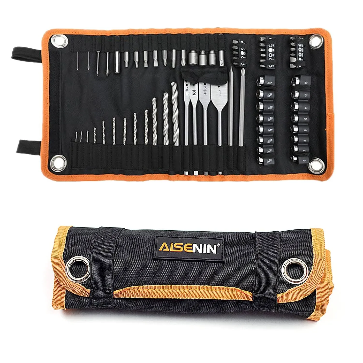 AISENIN Tool Roll Organizer Rolling Tool Bag Pouch for Drill Bits, Socket Set（Tools not Included)