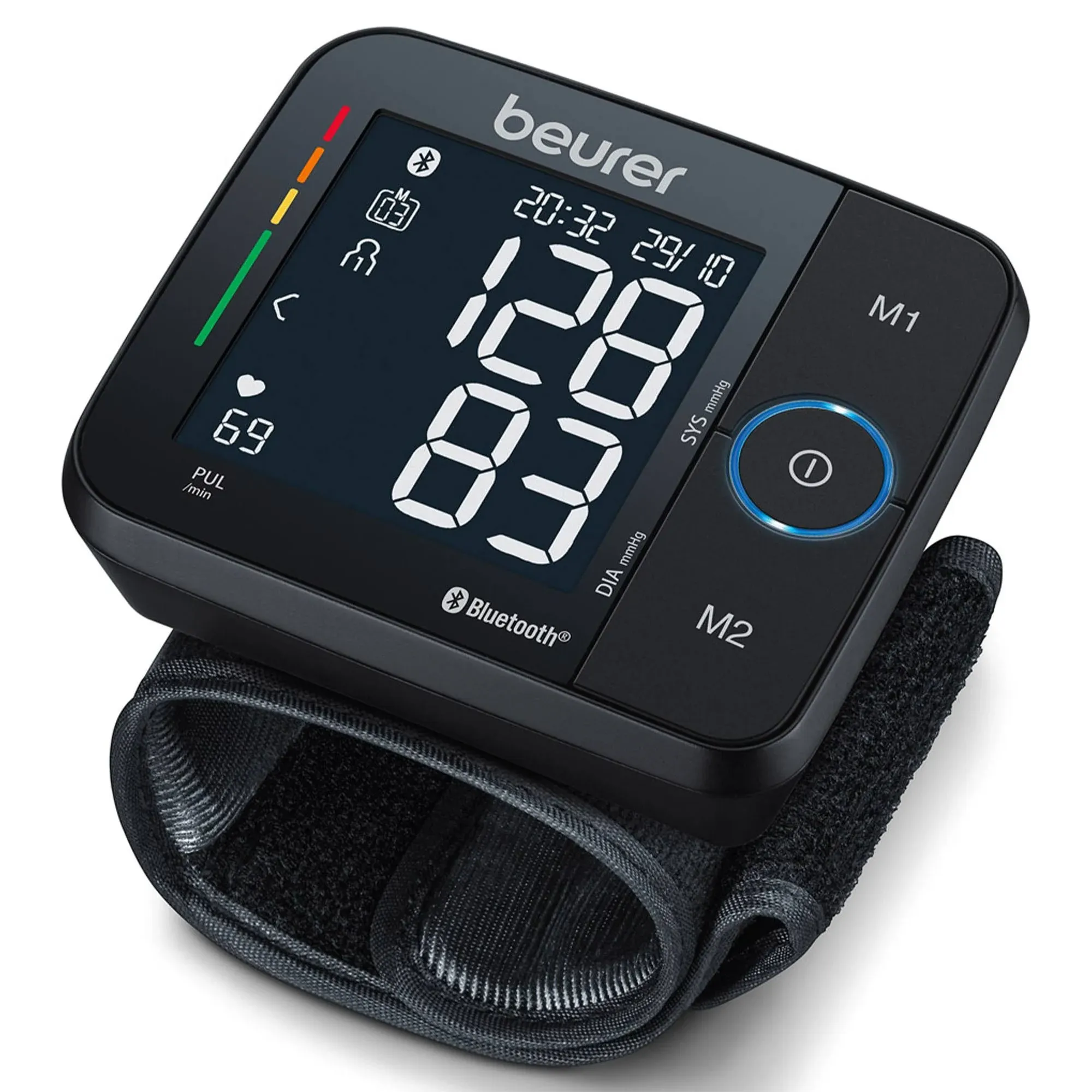 Beurer BC54 Wrist Blood Pressure Monitor with Bluetooth, Irregular Heartbeat Detector, Risk Indicator, Accurate Large Display, and Travel Case, Wrist Cuff up to 120 Memory Sets