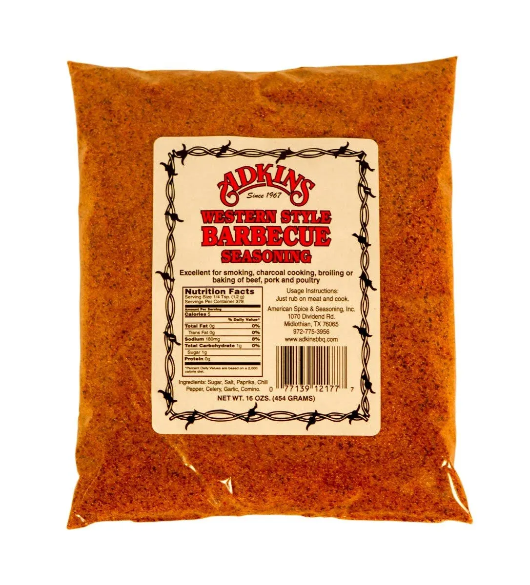 Adkins Western Style BBQ Seasoning, 16 oz