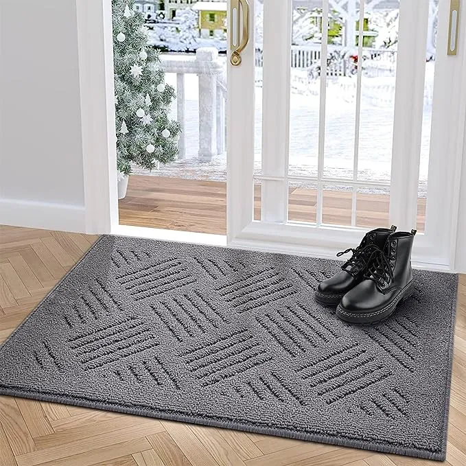 REFETONE Indoor Doormat, Front Door Mat 20"x32" Absorbent Rubber Backing Non Slip Back Door Mats, Washable Low-Profile Inside Floor Mat Door Rugs for Entryway, Resist Dirt Mud Mat for Dogs, Light Grey