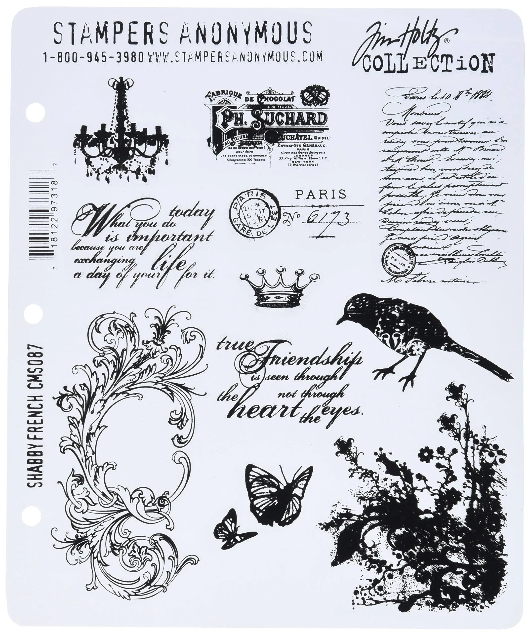 Tim Holtz 8.5" x 7" Shabby French Cling Red Rubber Stamp Sheet