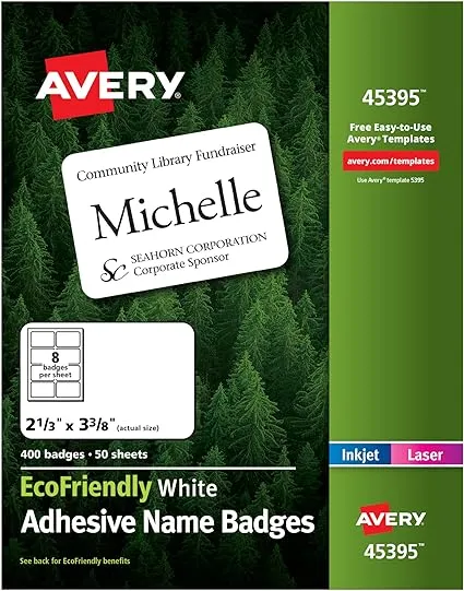 Name Badge Labels, EcoFriendly, Wht, PK50