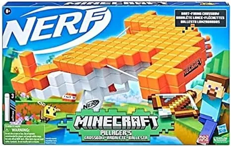 NERF Minecraft Pillager's Crossbow, Dart-Blasting Crossbow, Includes 3 Elite Darts, Real Crossbow Action, Pull-Back Priming Handle