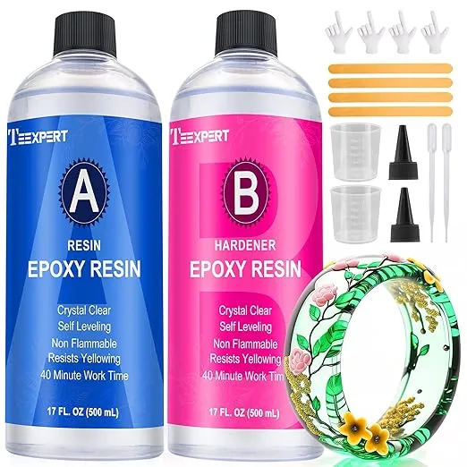 Teexpert Epoxy Resin Crystal Clear Epoxy Resin kit Fast Curing Resistant for Casting Coating Art DIY Craft Jewelry Wood Table