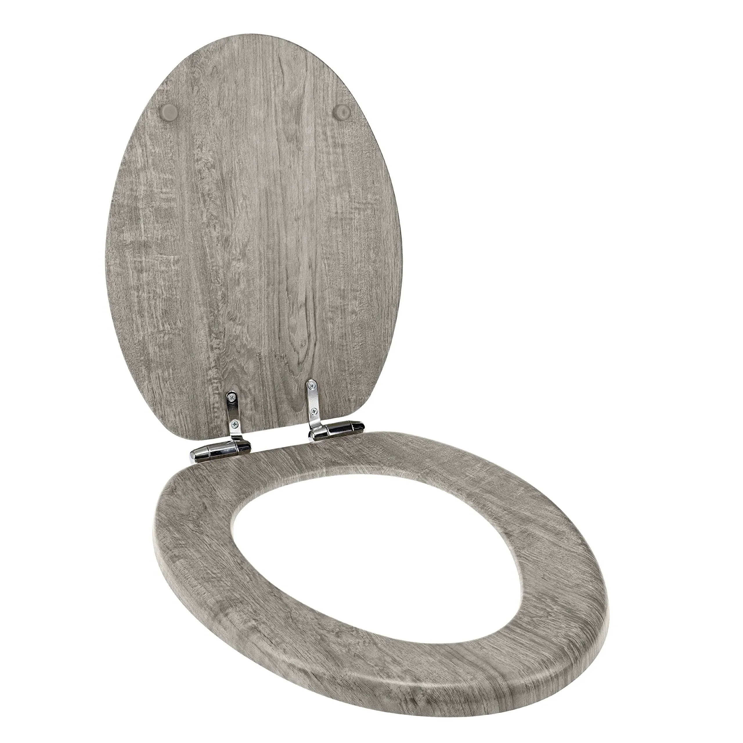 Home+Solutions Distressed Grey Wood Elongated Vaneer Toilet Seat