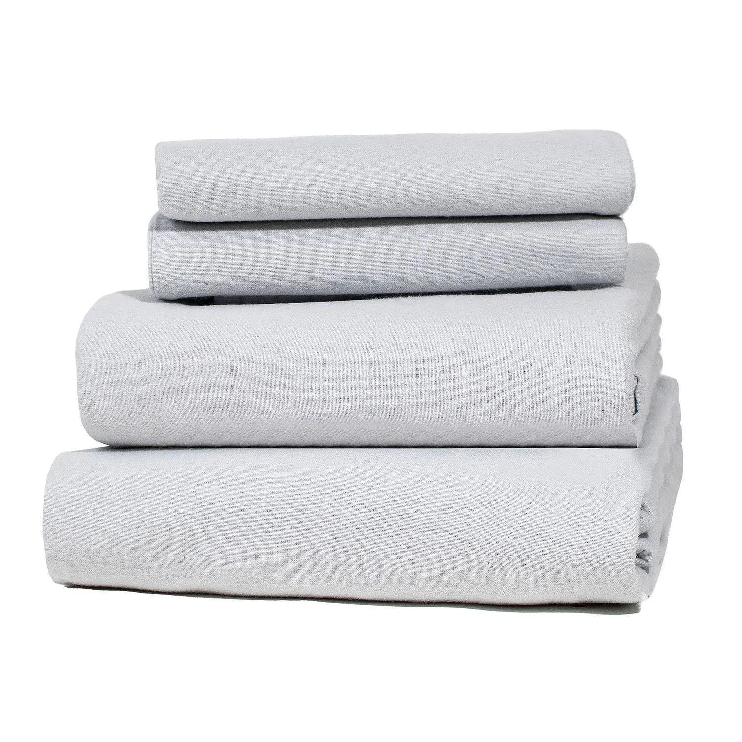 Five Looms 100% Cotton Cozy Flannel Bed Sheet Set, Queen (Gray, 4 Piece)