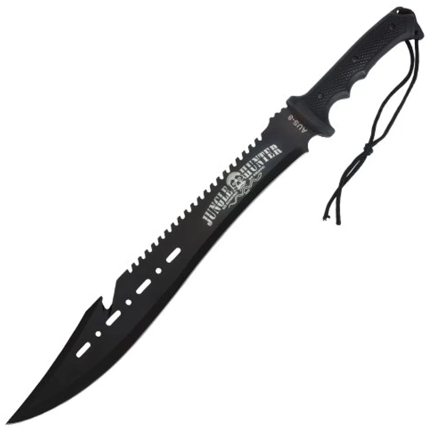 Black Legion Jungle Hunter Machete with Nylon Sheath and Lanyard Cord | Stainless Steel Blade | Sawback Blade Spine | Non-Reflective Black Coating | ABS Handle | Hacking and Chopping Tool | 25" Length