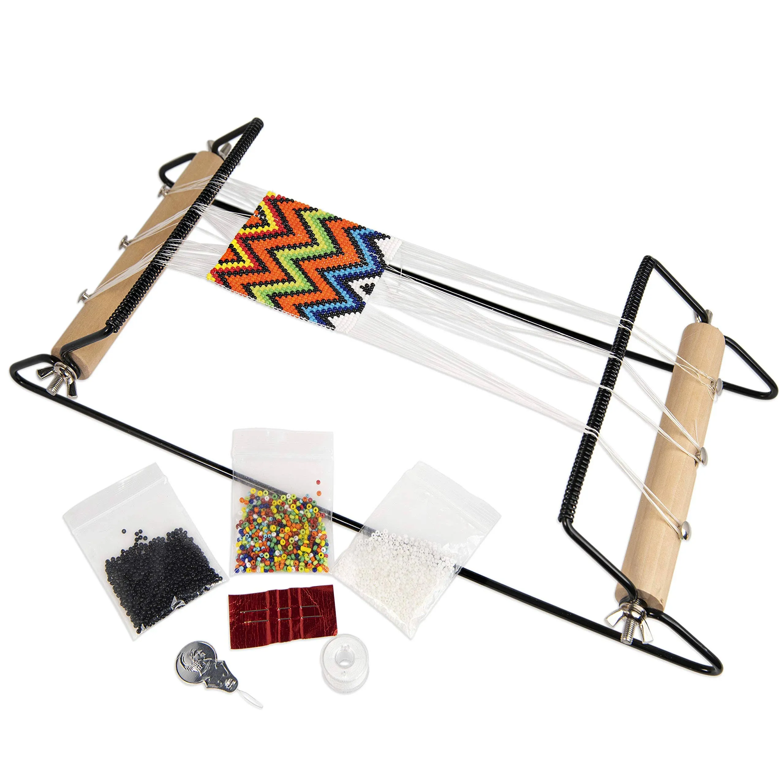 The Beadsmith Extra Wide Metal Bead Loom Kit, Includes Extra Wide Loom (14.5 inch x 6 inch x 8.5 inch), Thread, Needles, and 36 Grams Glass Beads for