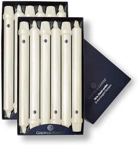 Colonial Candle Unscented Taper Candle, Classic Collection, White, 10 In, Pack of 12 - Up to 8 Hours Burn