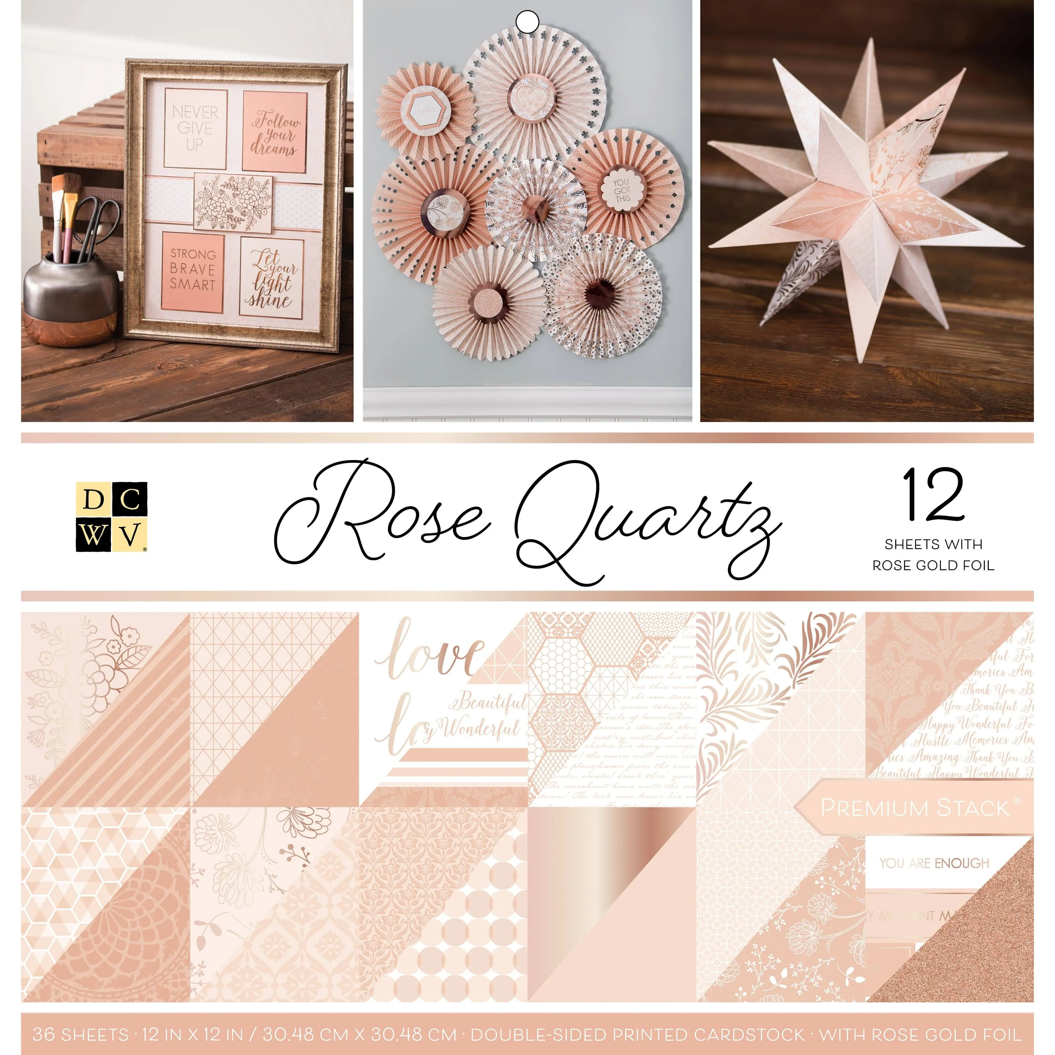 American Crafts DCWVE DCWV Premium Stack-12 x 12-Double-Sided Quartz-Rose Gold Foil-36 Seat PS-005-00561, 12" x 12"