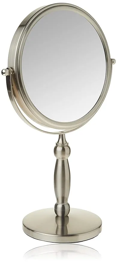 Floxite,Tabletop Mount Dual sided 1x and 15x Vanity Mirror, Brushed NickelFloxite,Tabletop Mount Dual sided 1x and 15x Vanity Mirror, Brushed Nickel