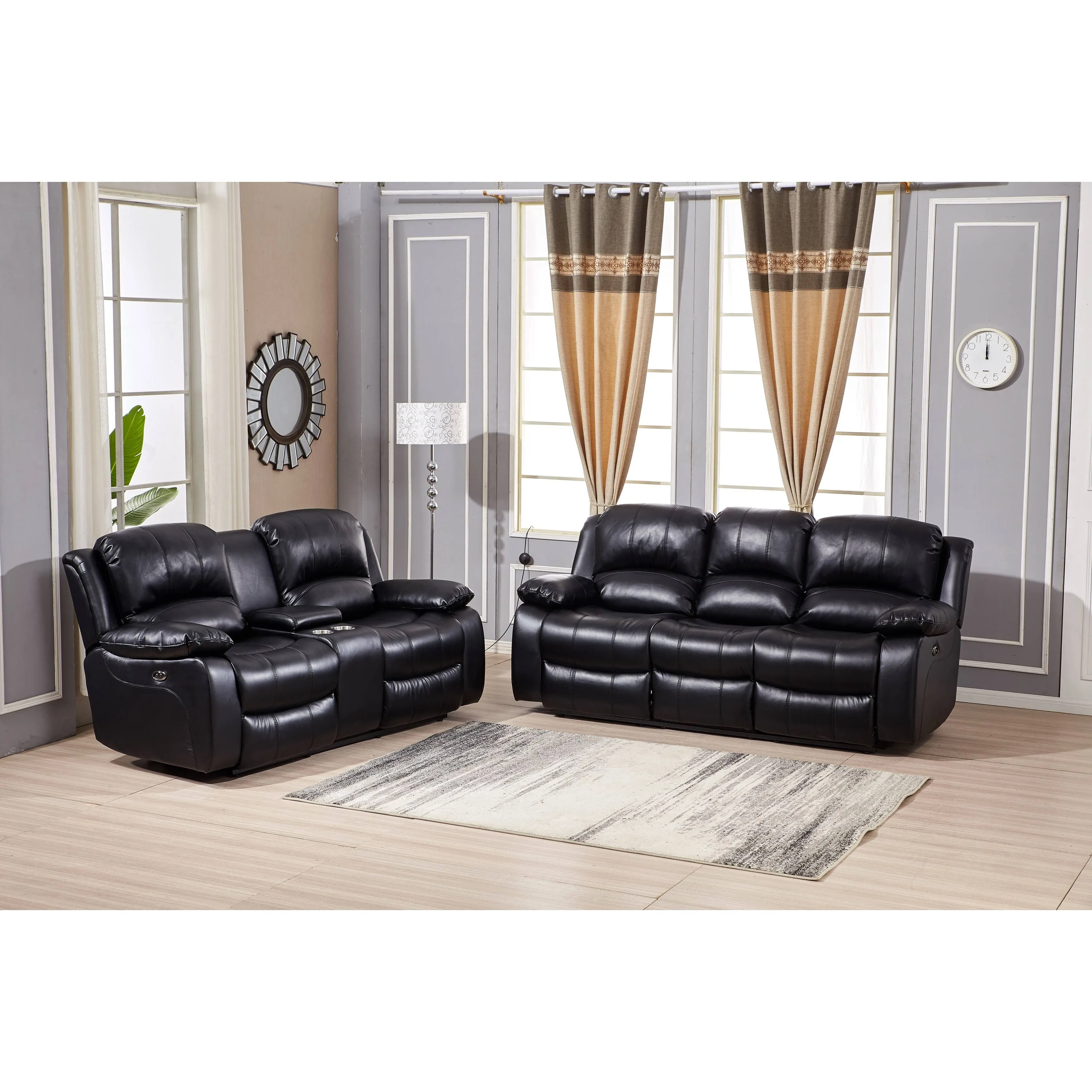 Betsy Furniture Power Reclining Bonded Leather Living Room Set (Brown, Sofa+Loveseat+Chair)