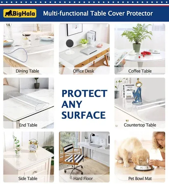 Bighala Round Table Protector Clear Plastic Tablecloth Cover Wipeable Protective ...