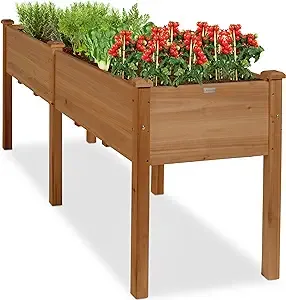 6 ft. x 2 ft. x 2.5 ft. Raised Garden Bed, Elevated Wooden Planter Box Stand for Backyard, Patio w/Divider Panel - Brown