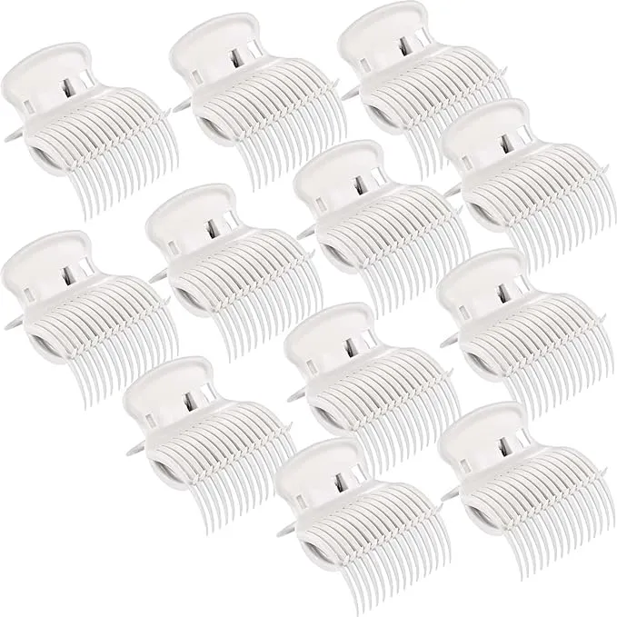 12 Pieces Hot Roller Clips Hair Curler Claw Clips Replacement Roller Clips for Women Girls Hair Section Styling (White,Black)