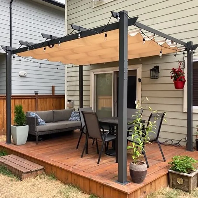 10&#039; X 13&#039; Outdoor Retractable Pergola with Shade Canopy Patio Metal Shelter for 