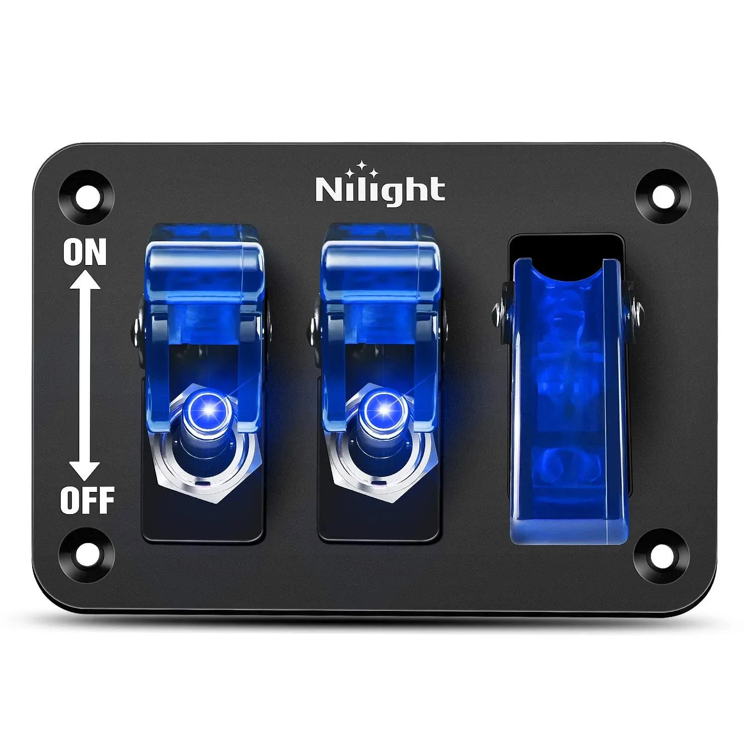 3Gang 3Pin SPST ON/Off Blue Rocker Switch Panel w/ LED Light Flip Cover