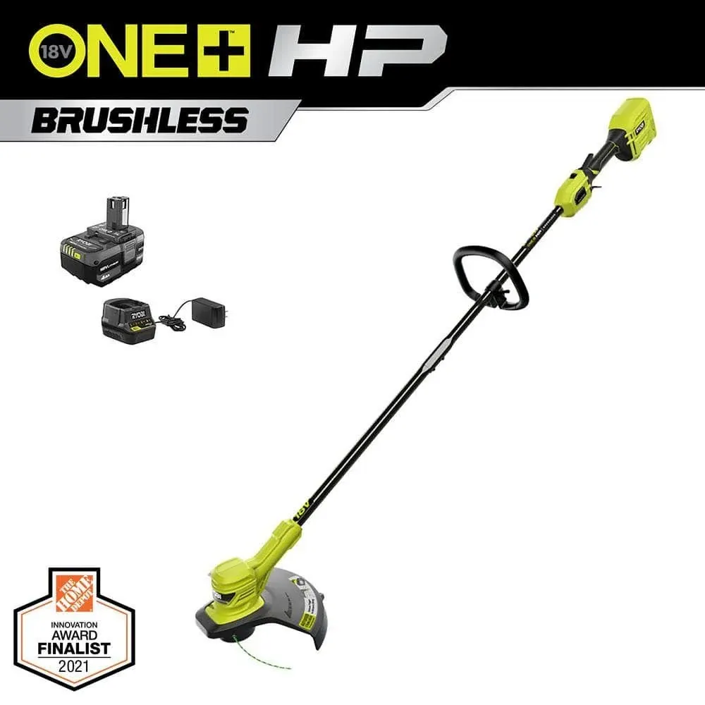 Ryobi One+ HP 18V Brushless 13 in. Cordless Battery String Trimmer with 4.0 Ah Battery and Charger