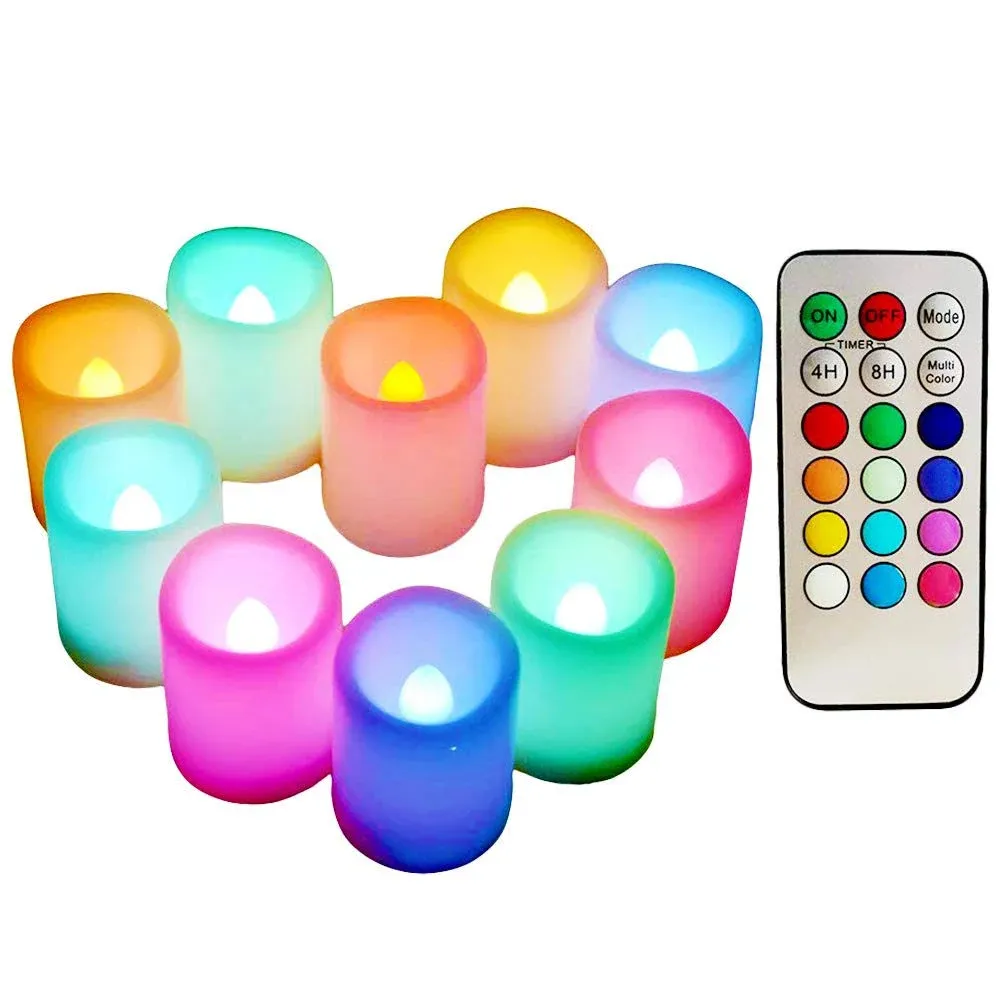 Multi Color Changing Votive Flameless Candles with Remote and Timer - Battery Operated Led Tea Light Candles，Set of 10 Colored Flickering Candles for Birthday, Wedding, Anniversary Easter Party Décor.