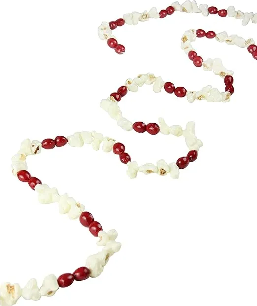 Napco 6.5' Artificial Popcorn and Red Cranberry Christmas Garland - Unlit