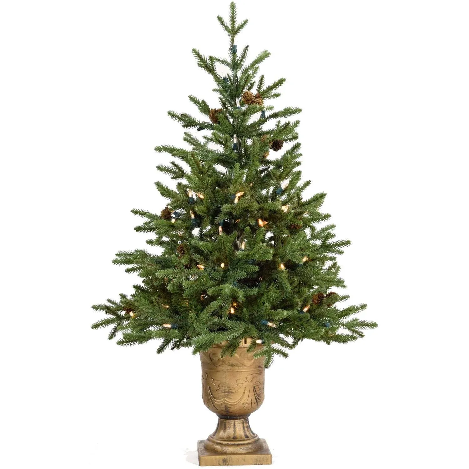 Fraser Hill Farm -  4-Ft. Noble Fir Artificial Tree with Metallic Urn Base and LED String Lights