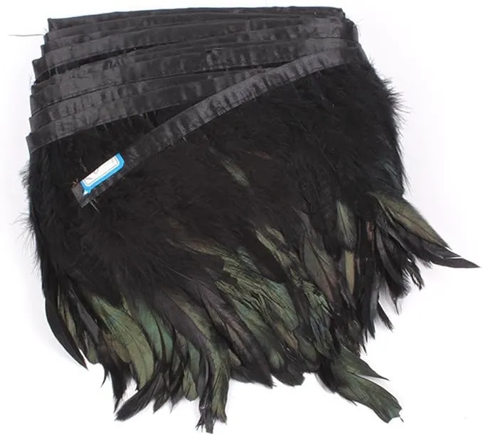 AWAYTR Rooster Feather Trim Width 5-7 inches Craft Feather Fringe Trim Pack of 5 Yards (Black)