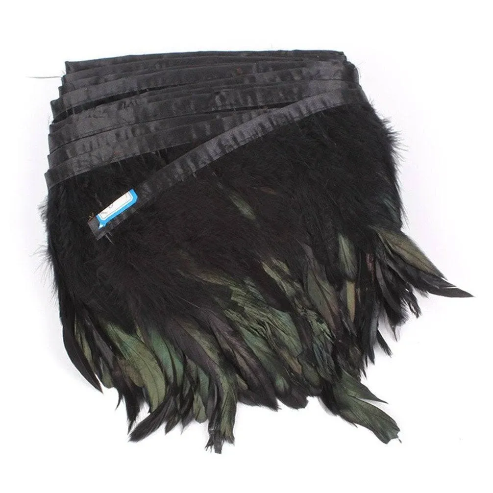 AWAYTR Rooster Feather Trim Width 5-7 inches Craft Feather Fringe Trim Pack of 5 Yards (Black)