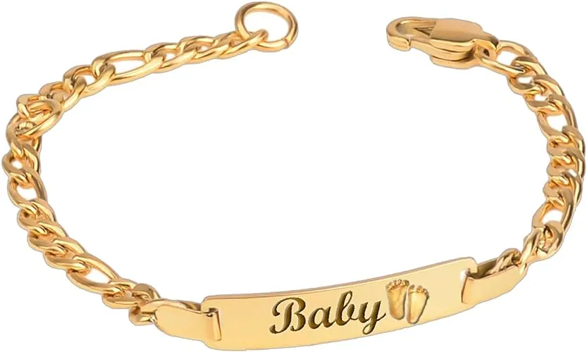 ProLuckis Personalized Gold Baby Bracelet Engraved Name Baby ID Protection Bracelets Adjustable