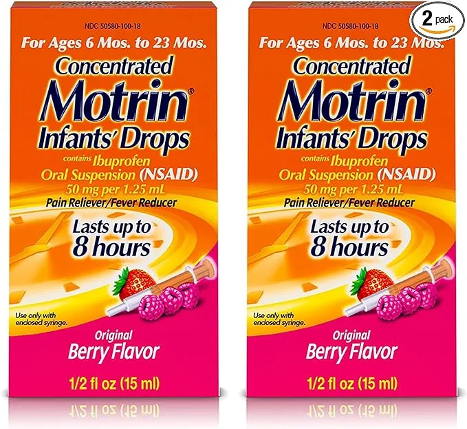 Motrin Infants Concentrated Drops, Fever Reducer, Ibuprofen, Berry Flavored.5 oz (Pack of 2)