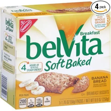 belVita Soft Baked Breakfast Biscuits, Banana Bread, 5 Count Box, 8.8 Ounce (Pack of 4)