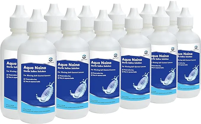 Aqua Naina (12 x 4Fl Oz) - Preservative Free Sterile Saline Solution - Unisol 4 Replacement - for Rinsing Soft and Hard Contact Lenses