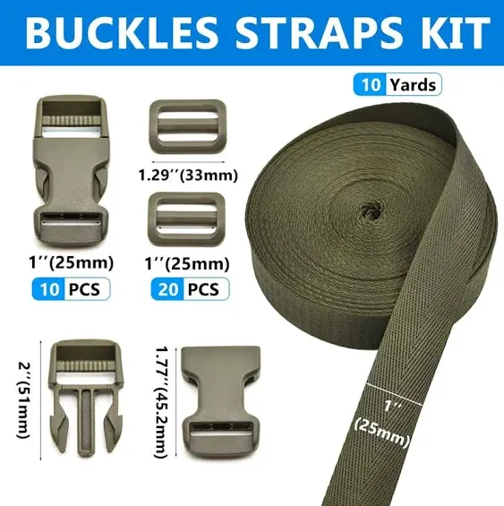 1 Inch Buckles Straps Set with 10 Yards Nylon Webbing Strap,10 Pcs Quick Side Re