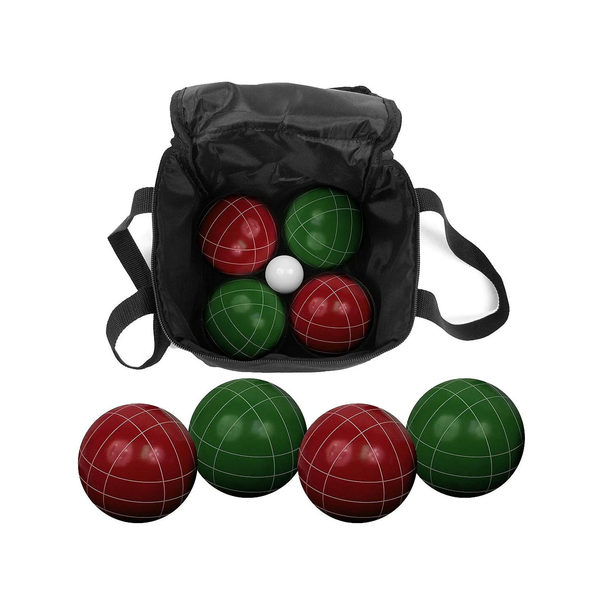 Hey! Play! Bocce Ball Set - Lawn Game for Backyard, Beach, or Wedding - Includes Red and Green Bocce Balls,