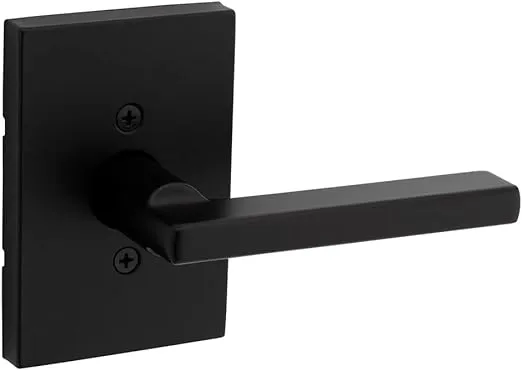 Kwikset Halifax Dummy Door Handle, Single Sided Lever for Closets, French Double Doors, and Pantry, Matte Black Non-Turning Reversible Interior Push/Pull Lever, with Microban Protection