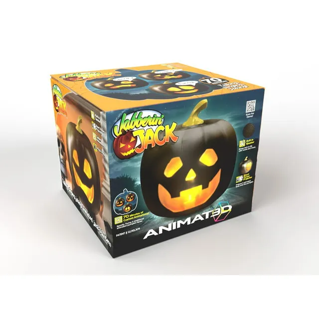 ANIMAT3D Jabberin' Jack XL Talking Animated Black Pumpkin with Built in Projector & Speaker Plug'n Play