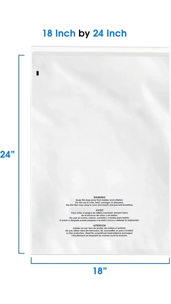 Spartan Industrial - 14” X 20” (200 Count) Self Seal Clear Poly Bags with Suffocation Warning for Packaging, Clothes & FBA - Permanent Adhesive