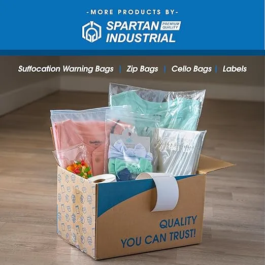Spartan Industrial - 14” X 20” (200 Count) Self Seal Clear Poly Bags with Suffocation Warning for Packaging, Clothes - Permanent Adhesive