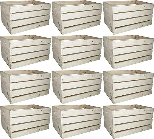 Large Wooden Crates by Make Market - Unfinished Wood Crate for Storage, Decorative Display, Arts & Crafts, Made of 100% Wood - Bulk 12 Pack