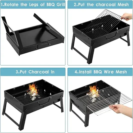 Charcoal Grill, BBQ Grill Folding Portable Lightweight smoker Grill, Barbecue ...