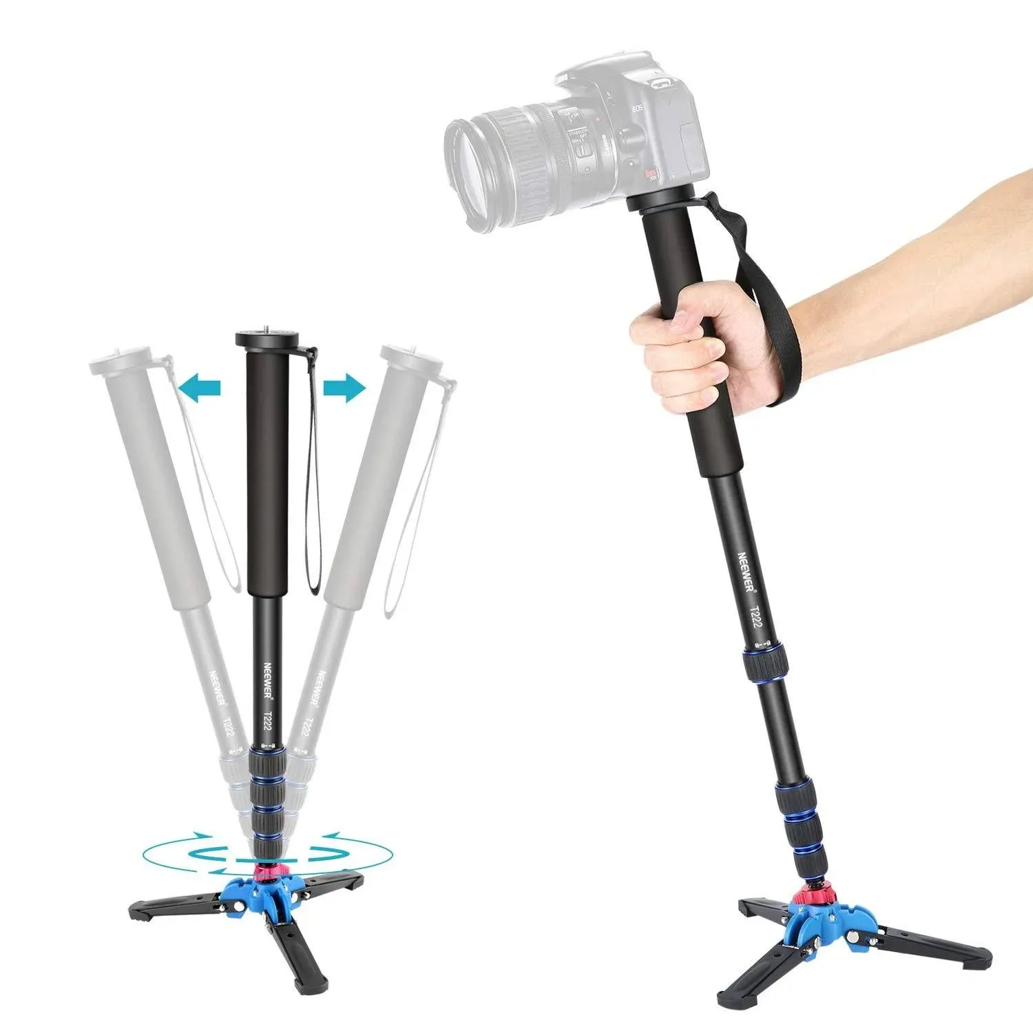 Neewer Extendable Camera Monopod with Removable Foldable Tripod Support Base:Aluminum Alloy,20-66 inches/52-168 Centimeters for Canon Nikon Sony DSLR Cameras,Payload up to 11 pounds/5 kilograms