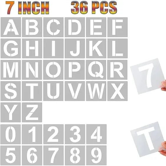 YEAJON 6 inch Letter Stencils and Numbers, 36 Pcs Alphabet Art Craft Stencils, Reusable Plastic Art Craft Stencils for Wood, Wall, Fabric, Rock, Chal