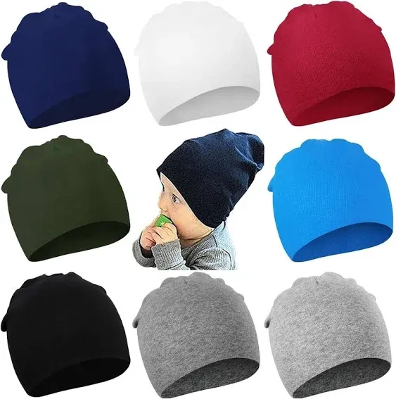 DRESHOW BQUBO 8 Pack Unisex Baby Beanie Hat Infant Toddler Kid Hats Baby Soft Cute Knit Cap Nursery Beanie