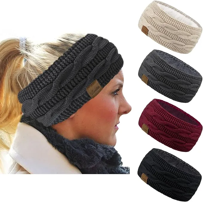 4 Pack Womens Headbands Winter Ear Muffs Warm Head Wrap Thick Ear Warmers Knit H