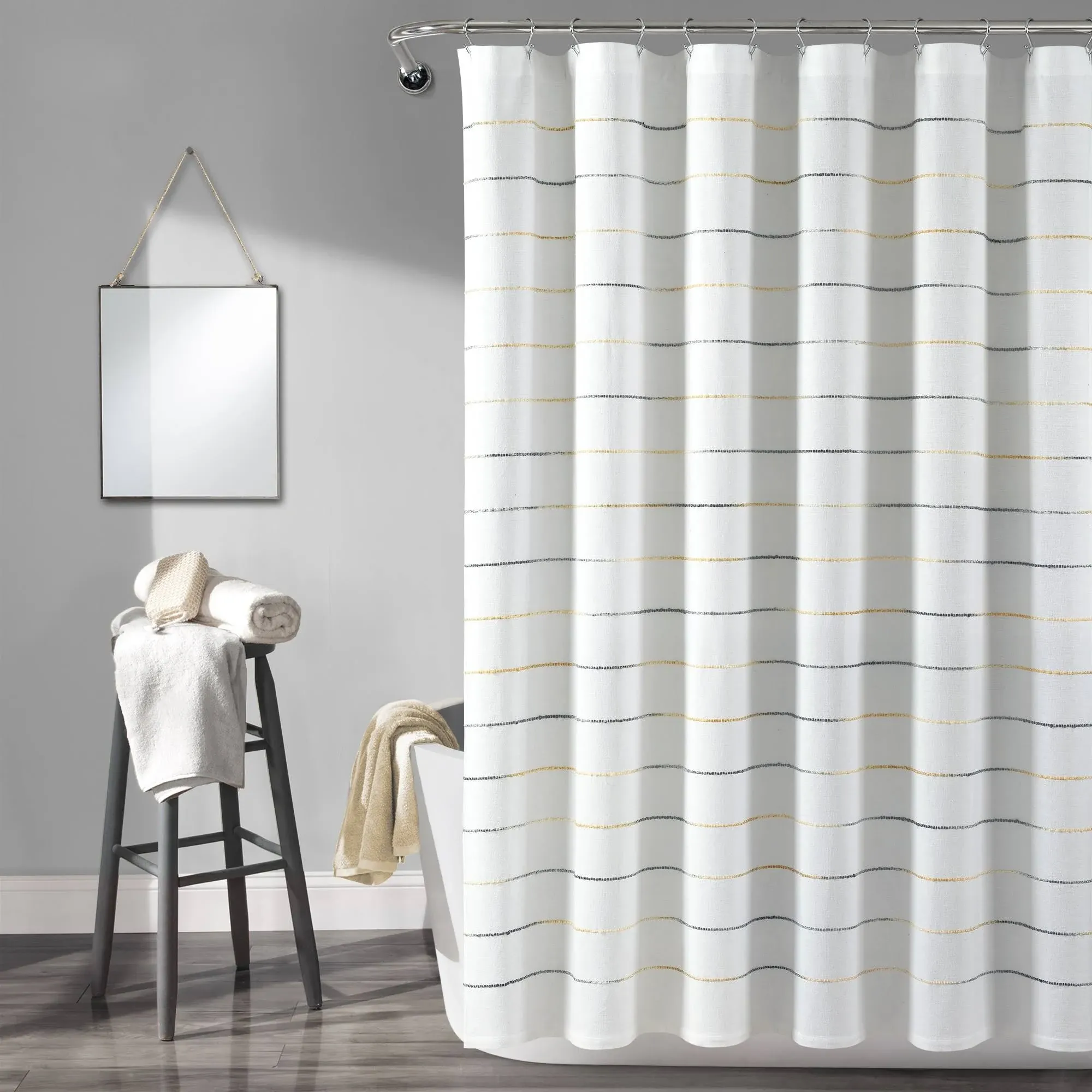 Lush Decor Ombre Stripe Yarn Dyed Cotton Shower Curtain