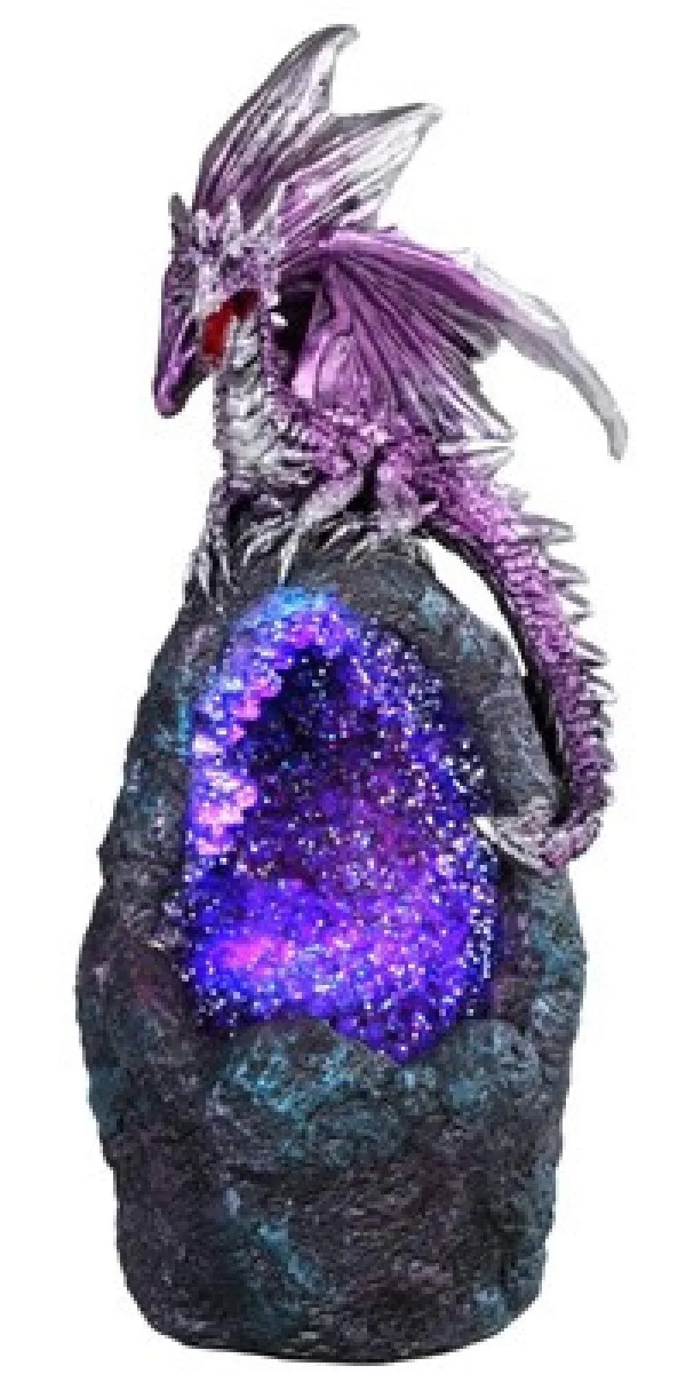 6.75&#034;H Purple Dragon with LED Blue/Purple Faux Crystal Stone Figurine