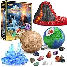 EARTH'SCODE 25pcs Science Kit - Volcano Science Kit for Kids Age 6-8 8-12 Planet Gemstones Dig Kit DIY Crystal Growing Kit Make A Volcano Stem