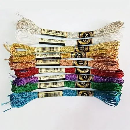 9 Pack Metallic Embroidery Skein Threads Multi-Color Embroidery Floss Glitter Embroidery Thread Cross-Stitch Polyester Thread for Friendship Bracelets DIY Embroidery Thread Crafts