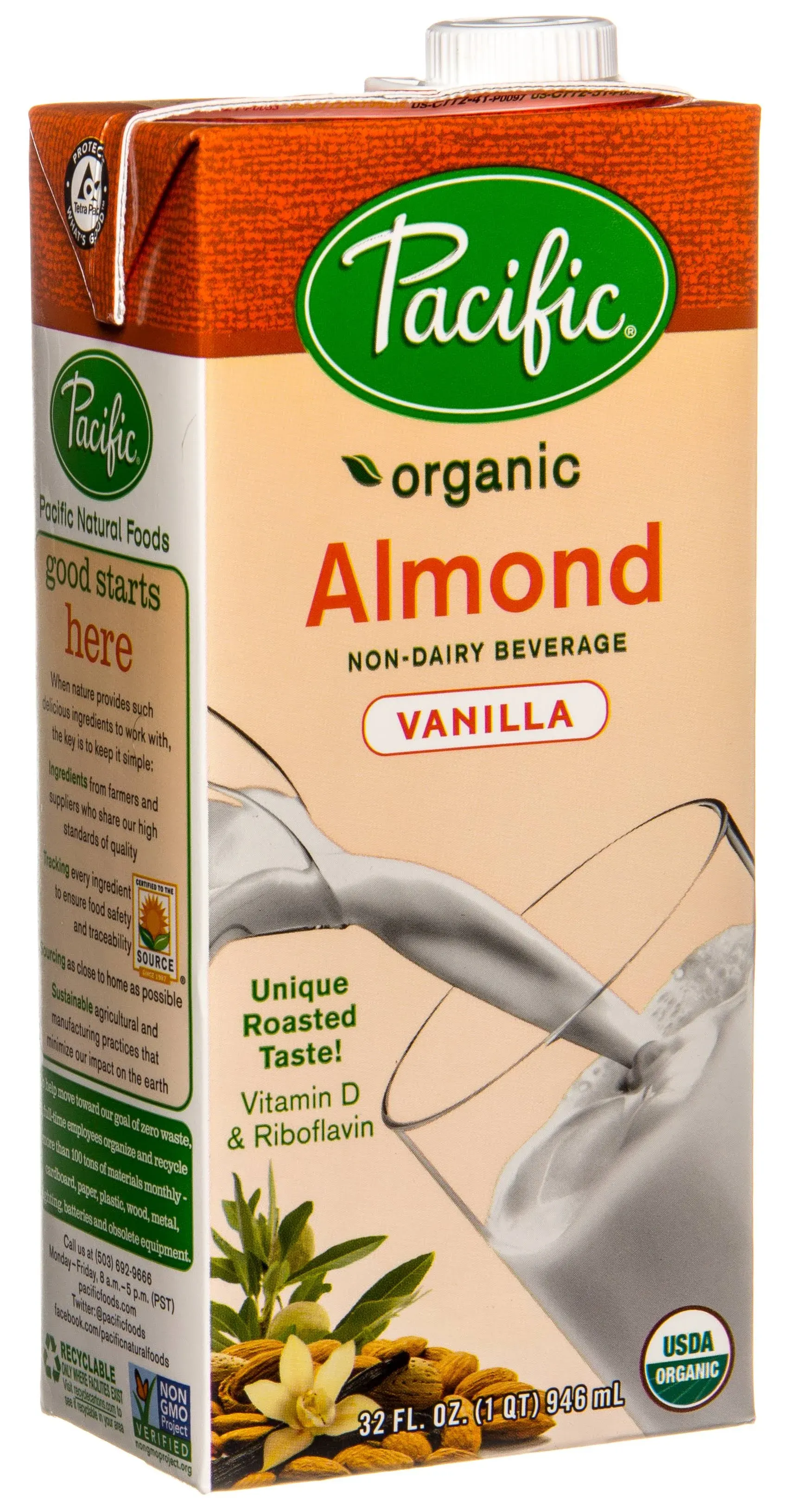 Almond Beverage, Vanilla, Organic, 32 floz