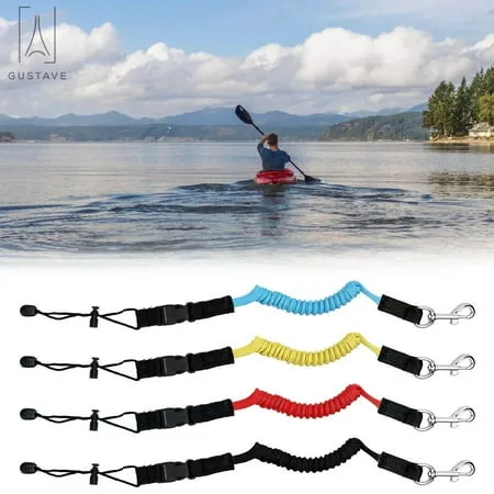 Gustave 2 Pack Elastic 5 Feet Paddle Leash Kayak Canoe Safety Fishing Rod Rowing Boats Coiled Lanyard Cord Tie Rope, Red